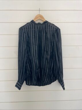 J. Crew Sheer Black Striped Lurex Blouse  size L